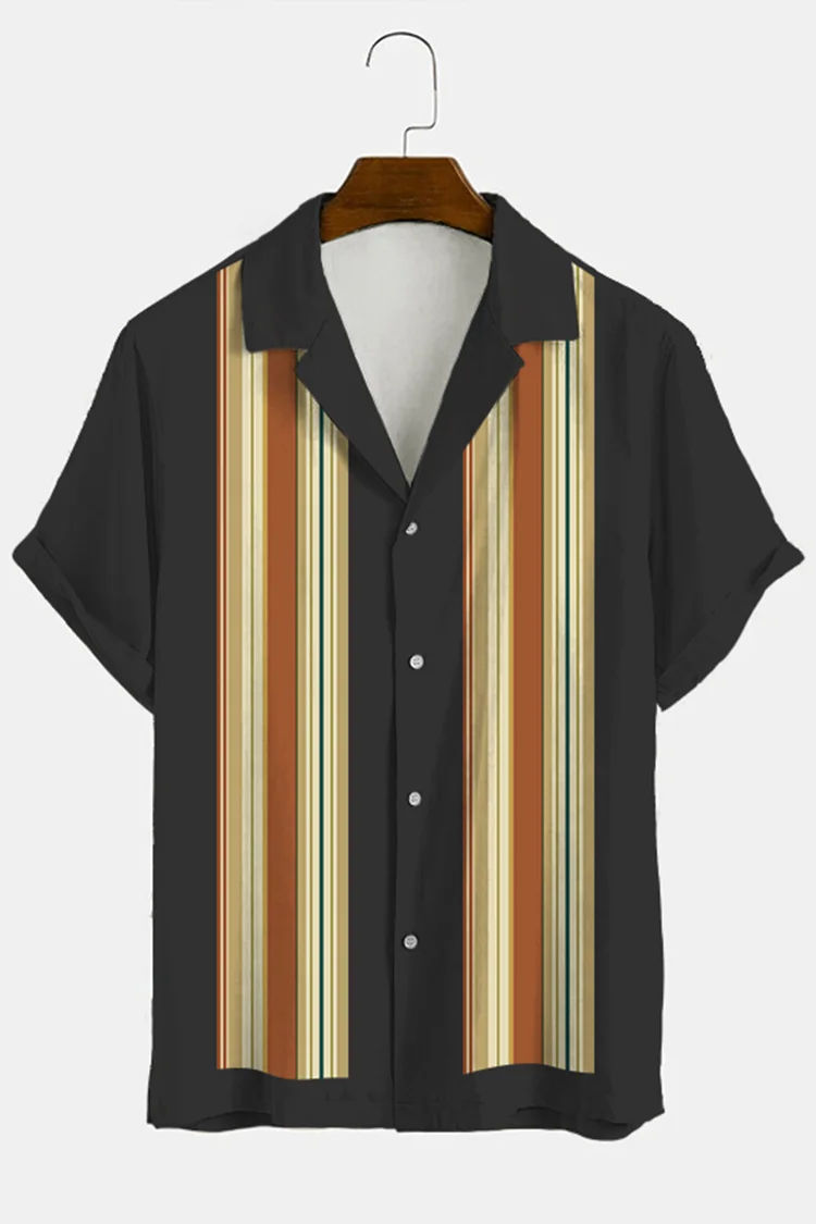 Black Contrast  Colorful Stripes Short Sleeve Shirt