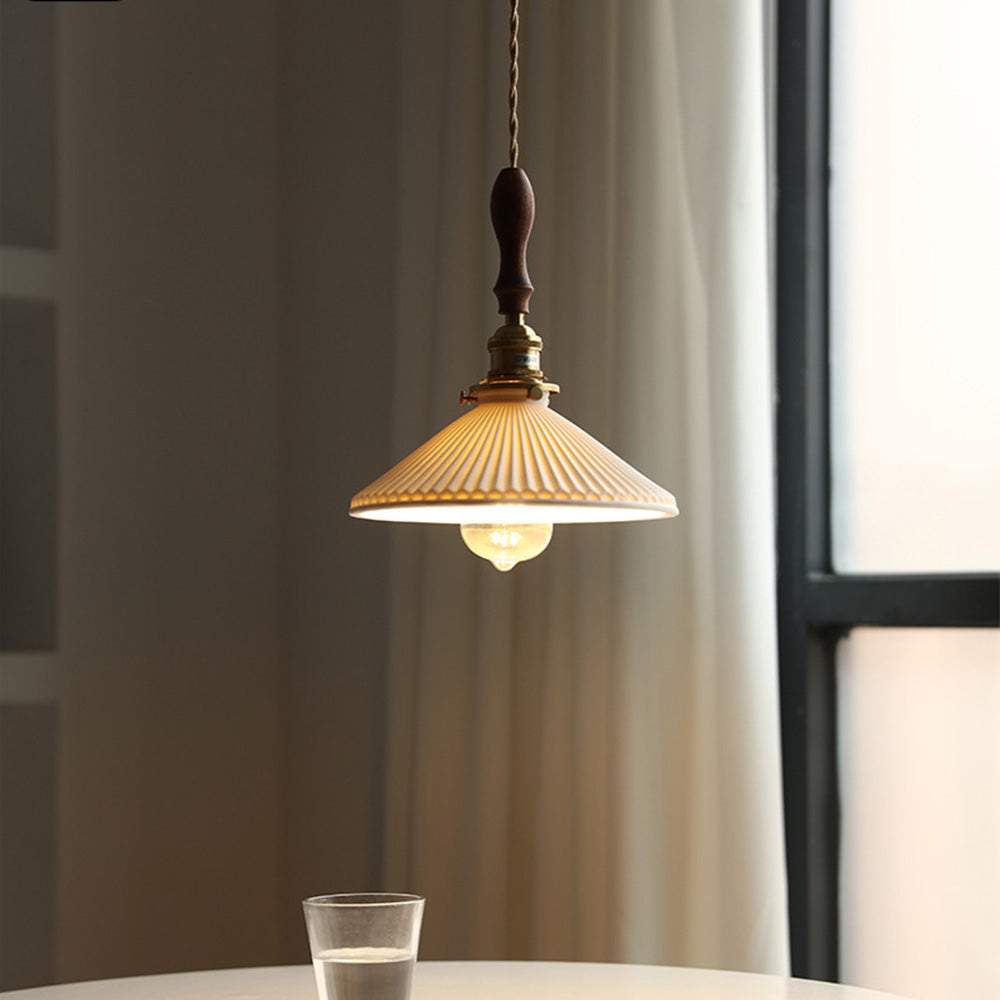 Japanese Style Ceramics Pleated Pendant Light