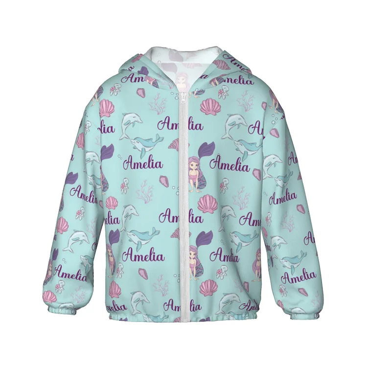 Personalized Kids Mermaid&Whale Sun Protection Hoodie|H12