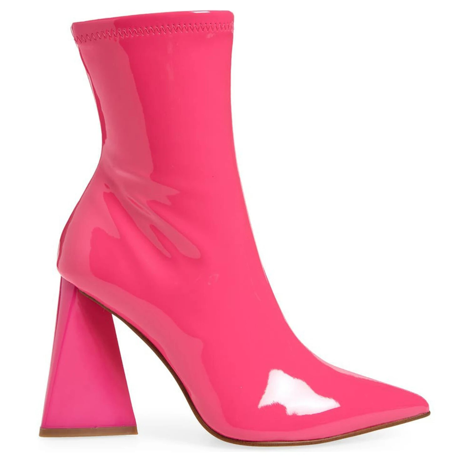 TAAFO Triangle High Chunky Heels Women Booties Pointed Toe Patent Leather Short Boots Ladies Zipper Shoes