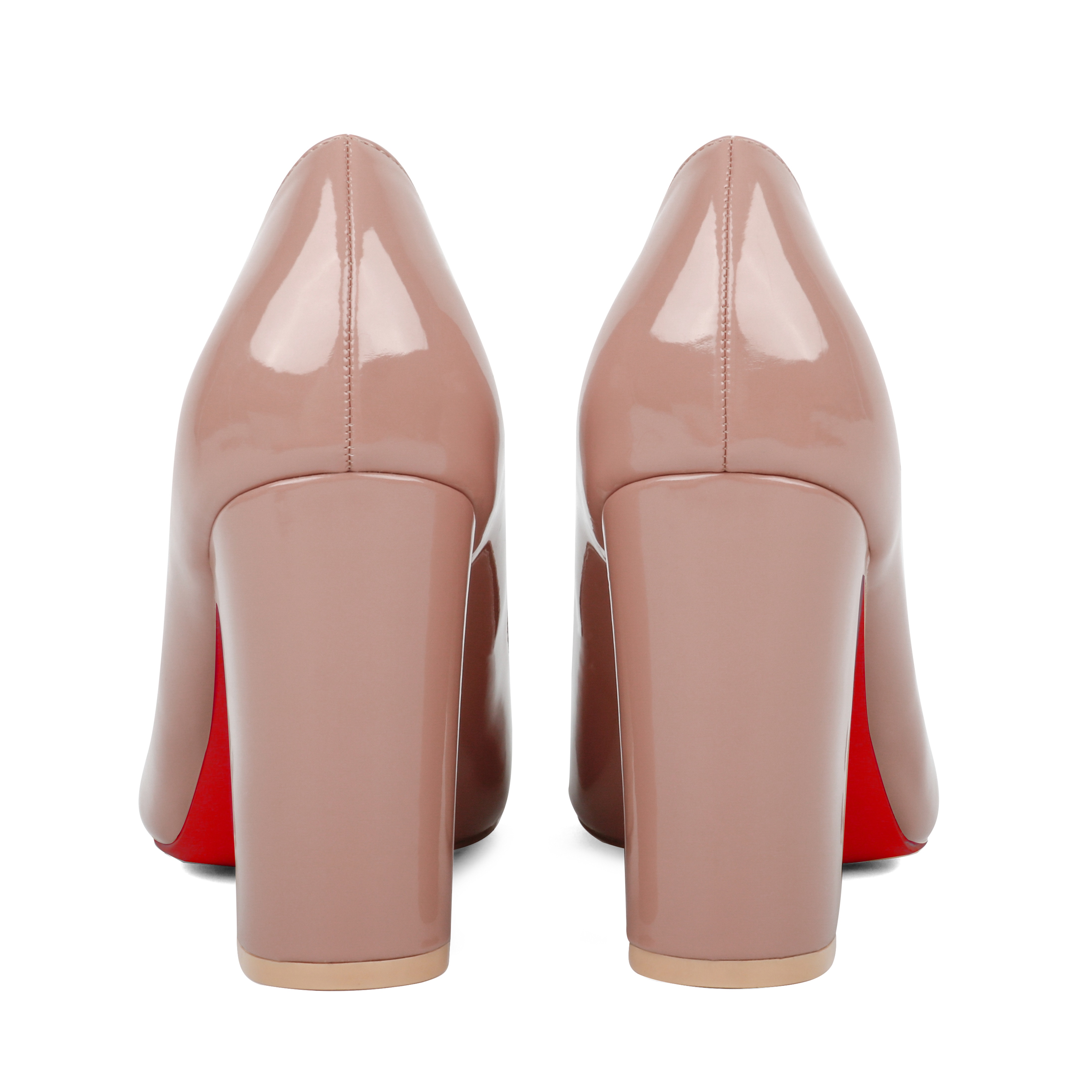 3.5" Women's Chunky Heels Red Bottom Shoes Comfortable Middle Block Heel Patent Pumps-MERUMOTE