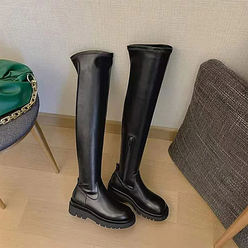 Qengg MCCKLE Women Over The Knee Boots Pu Leather Ladies Autumn Platform Shoes Female New Fashion Non Slip Footwear Woman Long Boots