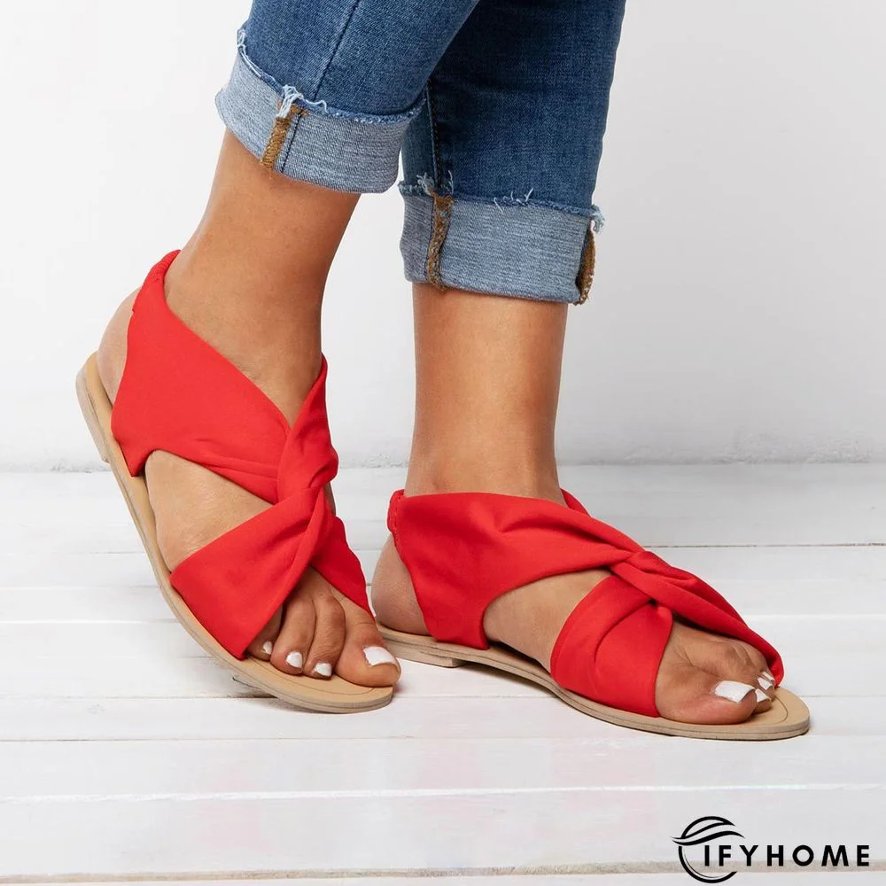 Women Summer Beach Shoes Strap Peep Toe Flat  Sandals | IFYHOME