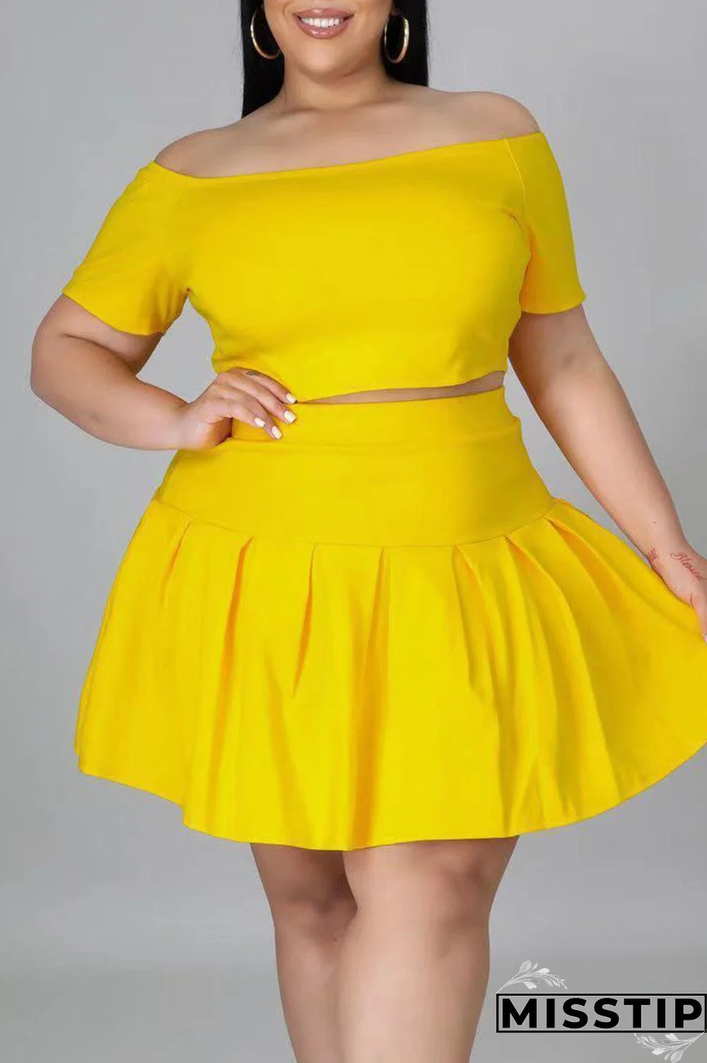 Black Casual Solid Patchwork Off the Shoulder A Line Plus Size Two Pieces