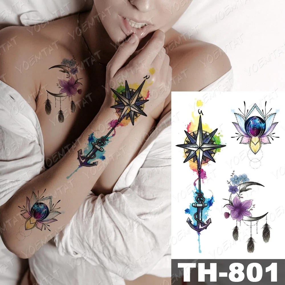 Waterproof Temporary Tattoo Stickers Fox Dragon Wolf Monster Old School Lotus Peony Flash Tatto Women Men Body Art Fake Tattoos