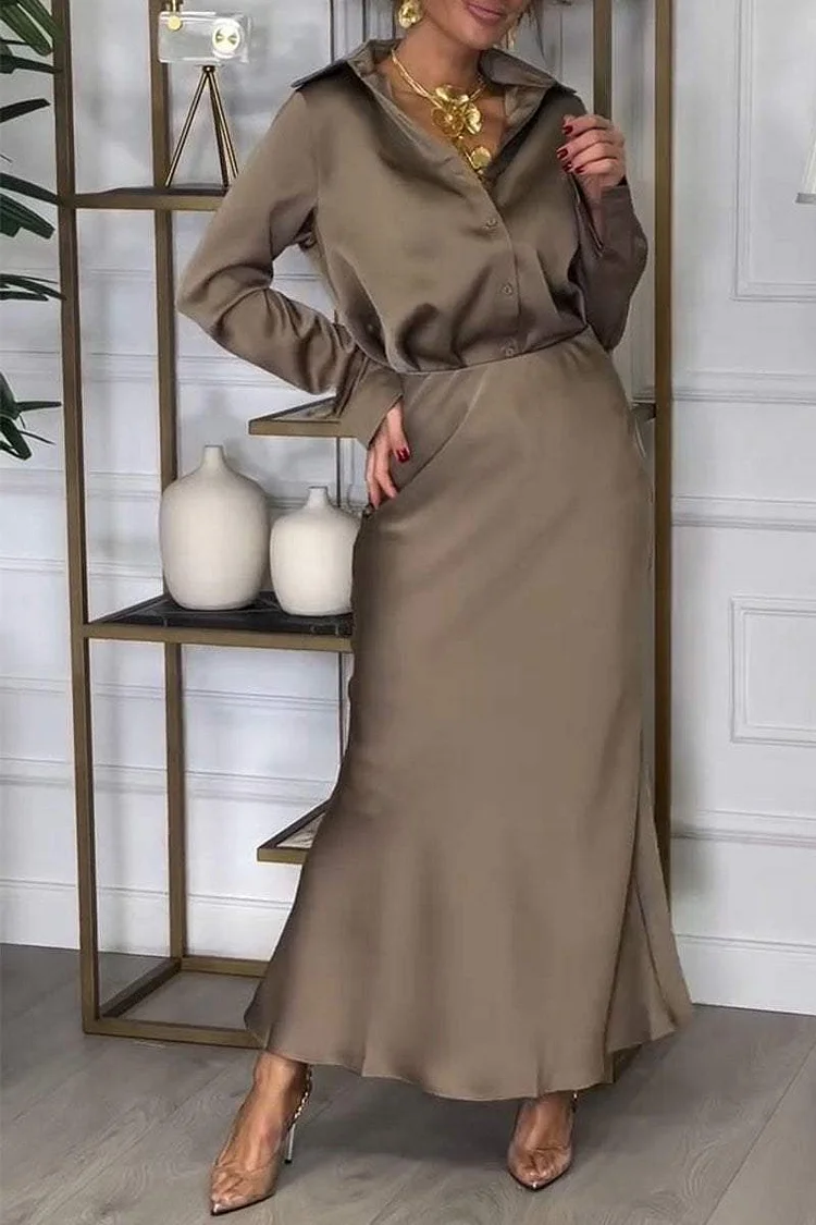 Women's Lapel Shirt and Skirt Set