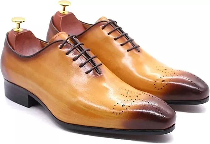 Men's Brown Leather Brogue Lace-Up Dress Shoes