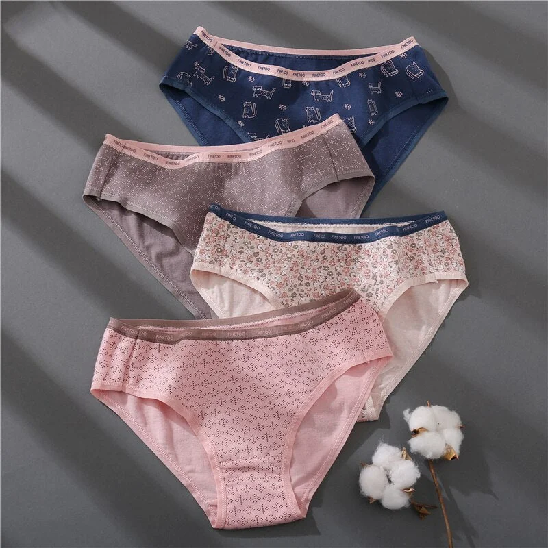FINETOO Women 1Pc/2Pcs Cotton Panties Female Print Briefs Sexy Low-Rise Underpants Girls Cute Plus Size M-2XL Intimates Lingerie