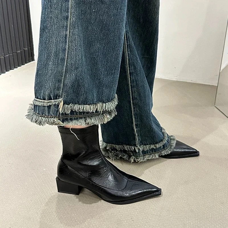 Breakj Breakj Short Boots Women's New 2023 Autumn / Winter Women's Boots Fashion Thick Heel Thin Boots Niche Design Martin Boots