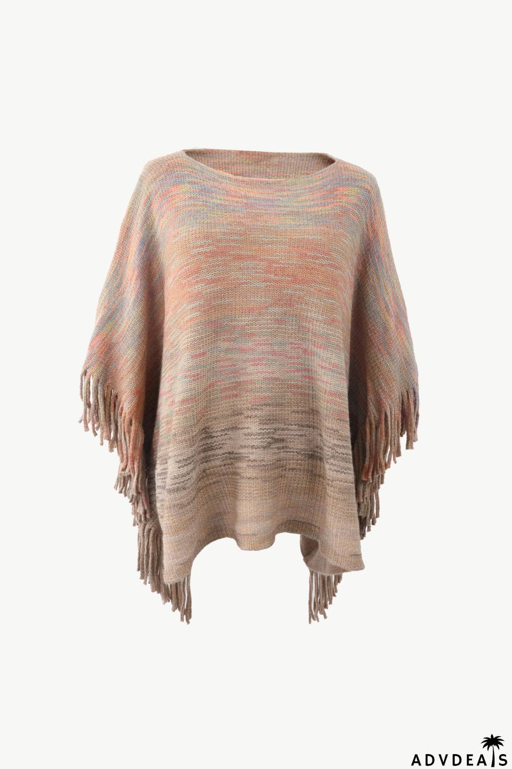 Round Neck Fringe Detail Poncho