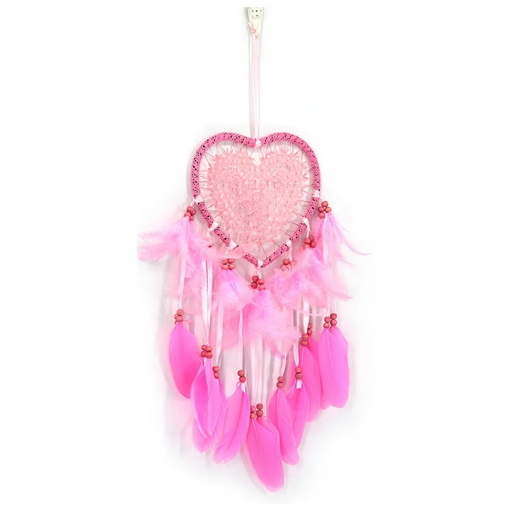 Heart Dream Catcher LED Light Feathers Wall Hanging Dreamcatcher (Pink)