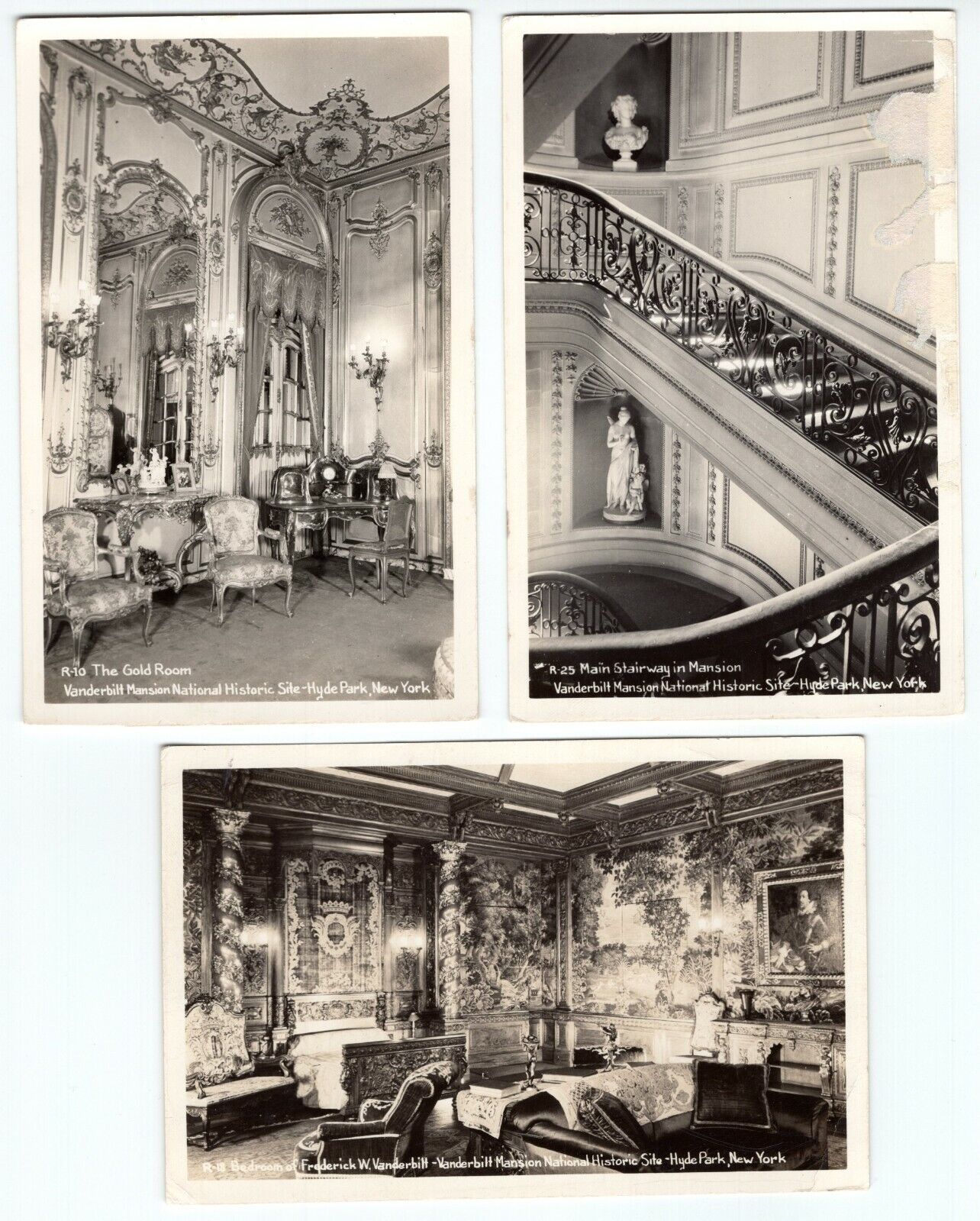 Vanderbilt Mansion National Historic Site Lot of 3 Real Photo Poster painting RPPC Postcard