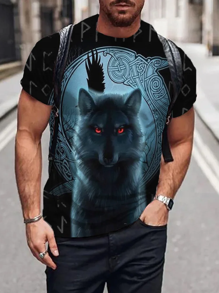 Men's Viking Wolf Fenrir Graphic Round Neck T Shirt