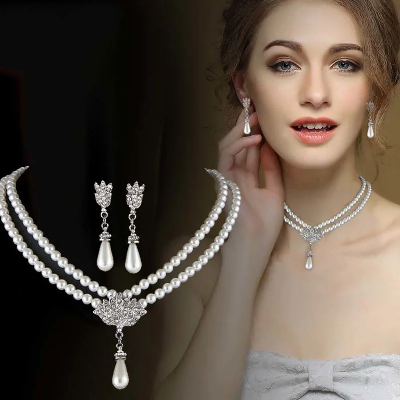 Pearl necklace alloy temperament wedding set