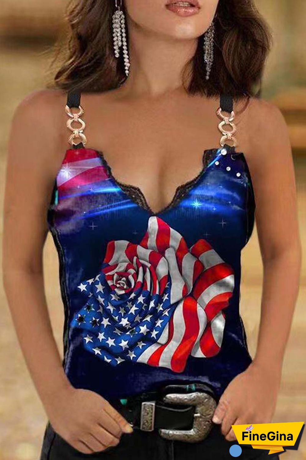 Black Red Sexy Casual Print Backless Spaghetti Strap Tops