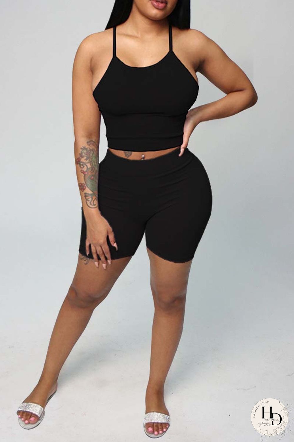 White Sexy Casual Solid Backless Spaghetti Strap Sleeveless Two Pieces