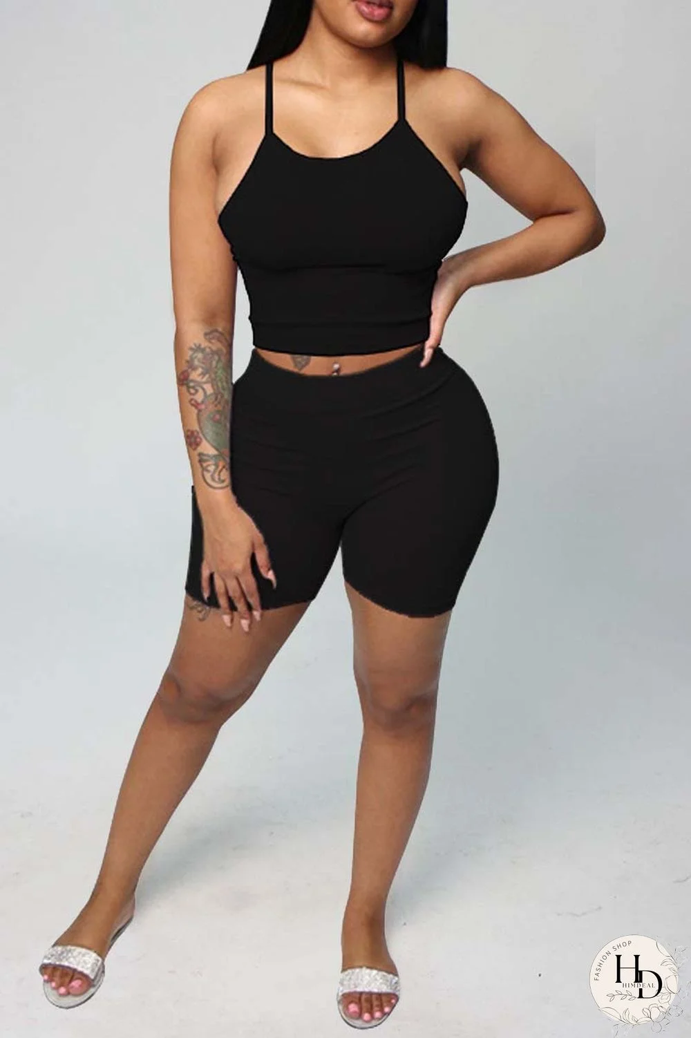 White Sexy Casual Solid Backless Spaghetti Strap Sleeveless Two Pieces