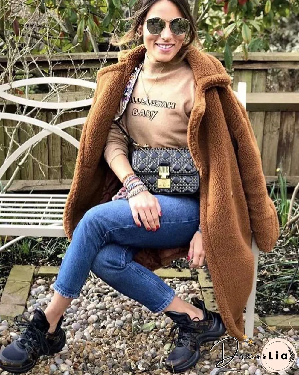 Long Faux Fur Camel Teddy Coat Maxi Jackets