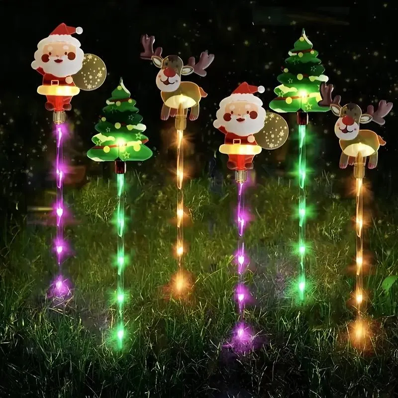 6-Pack Solar Christmas Decorative Lights Christmas-Themed LED Fairy Lights Featuring Santa Claus, Christmas Trees, and Reindeer Plastic Material IP44 Waterproof Rating Ideal for Lawn and Garden Pathway Decorations Holiday Decorations 6-Pack Solar Christmas Decorative Lights Christmas-Themed LED Fairy Lights Featuring Santa Claus, Christmas Trees, and Reindeer Plastic Material IP44 Waterproof Rating Ideal for Lawn and Garden Pathway Decorations Holiday Decorations