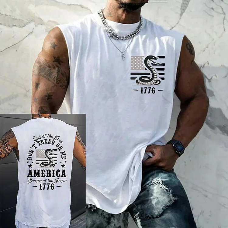 Don't Tread On Me America Because Of the Brave 1776 Print Casual Tank Top