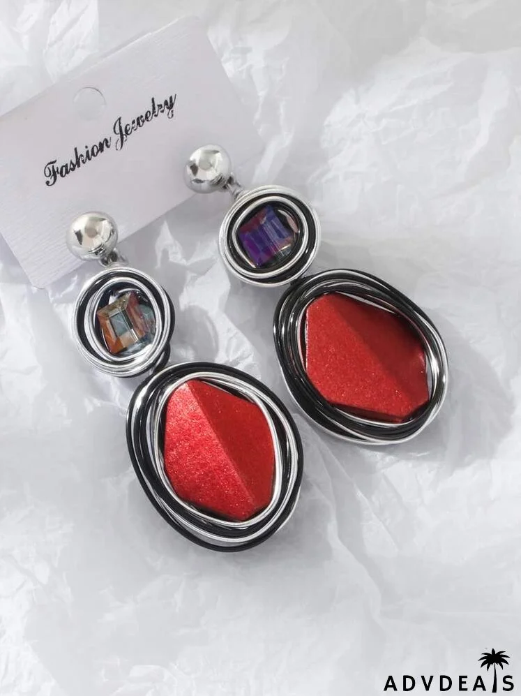 Rhinestone Decor Oval Drop Earrings