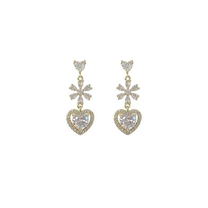 Love Flower Diamond Earrings Female Super Flash Temperament  Niche Design High-end Earrings Earrings