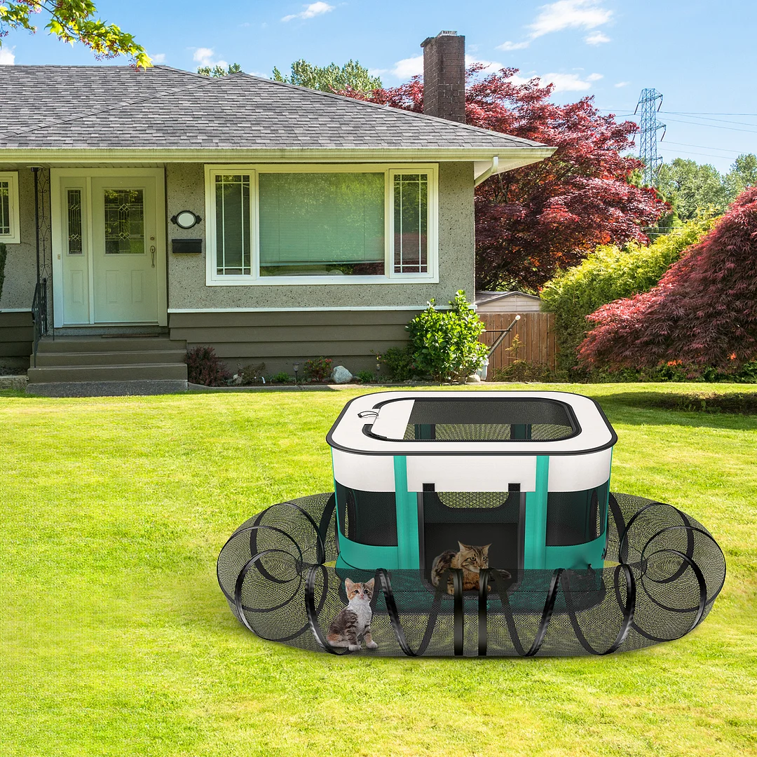 BEBANG Pet Playpen，Pet Pen with Crawling Tunnel- Portable Pet Enclosure for Dogs, Cats, Other Small Animals Travel Camping Use