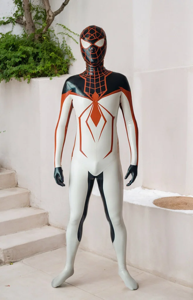Men Latex Catsuits Front Zip Superhero Miles Morales cosplay