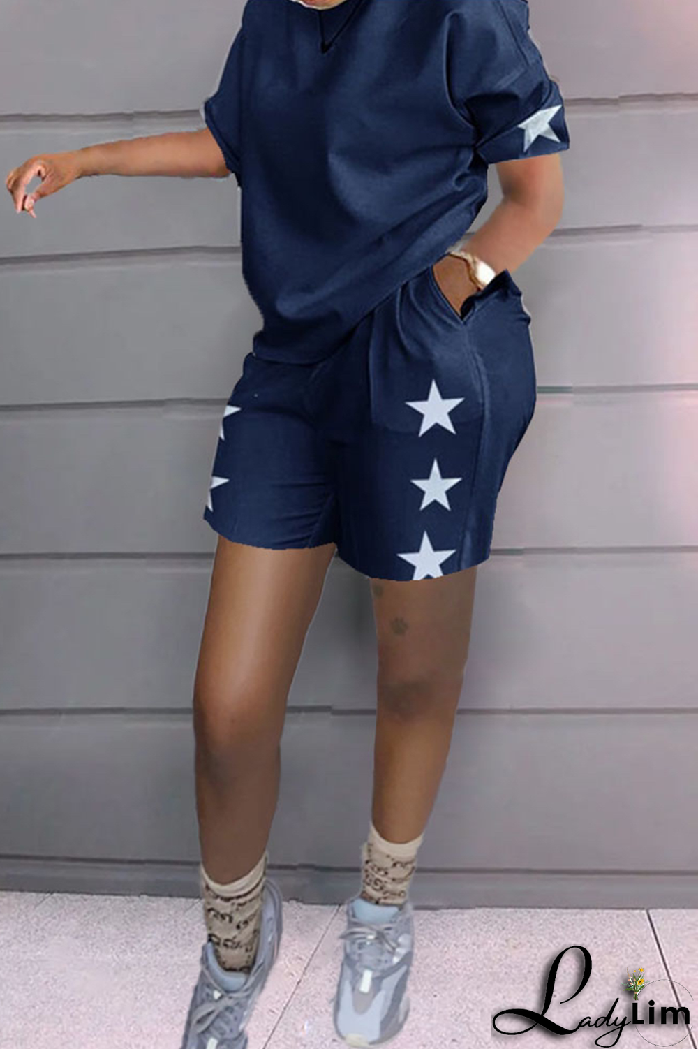 White Yellow Casual Print Patchwork O Neck Short Sleeve Two Pieces