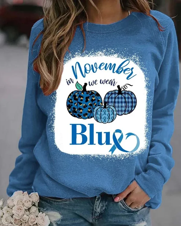 Diabetes Concern In November We Wear Blue Bleach Print Sweatshirt