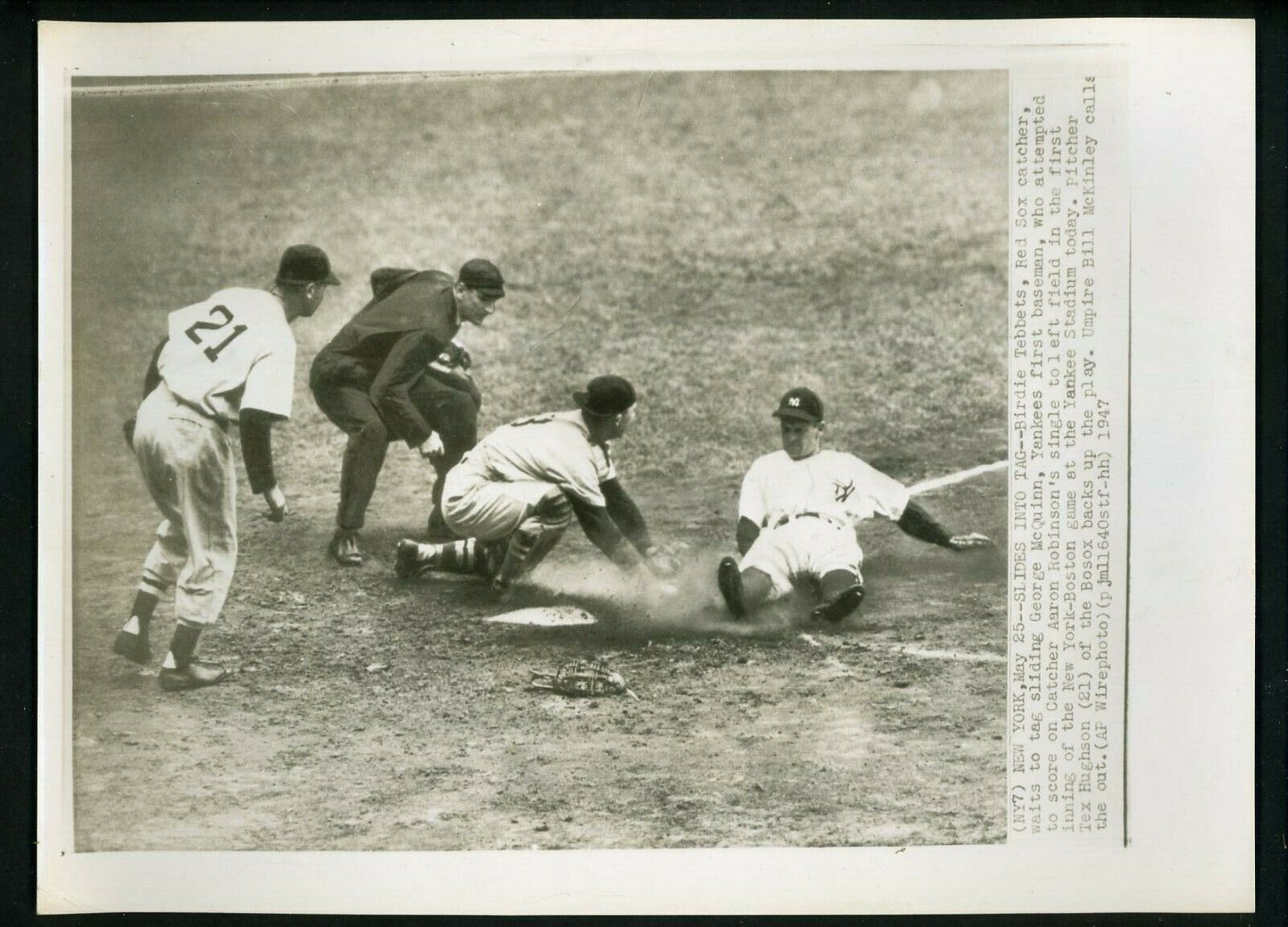 George McQuinn Birdie Tebbetts Bill McKinley 1947 Press Photo Poster painting Yankees Senators