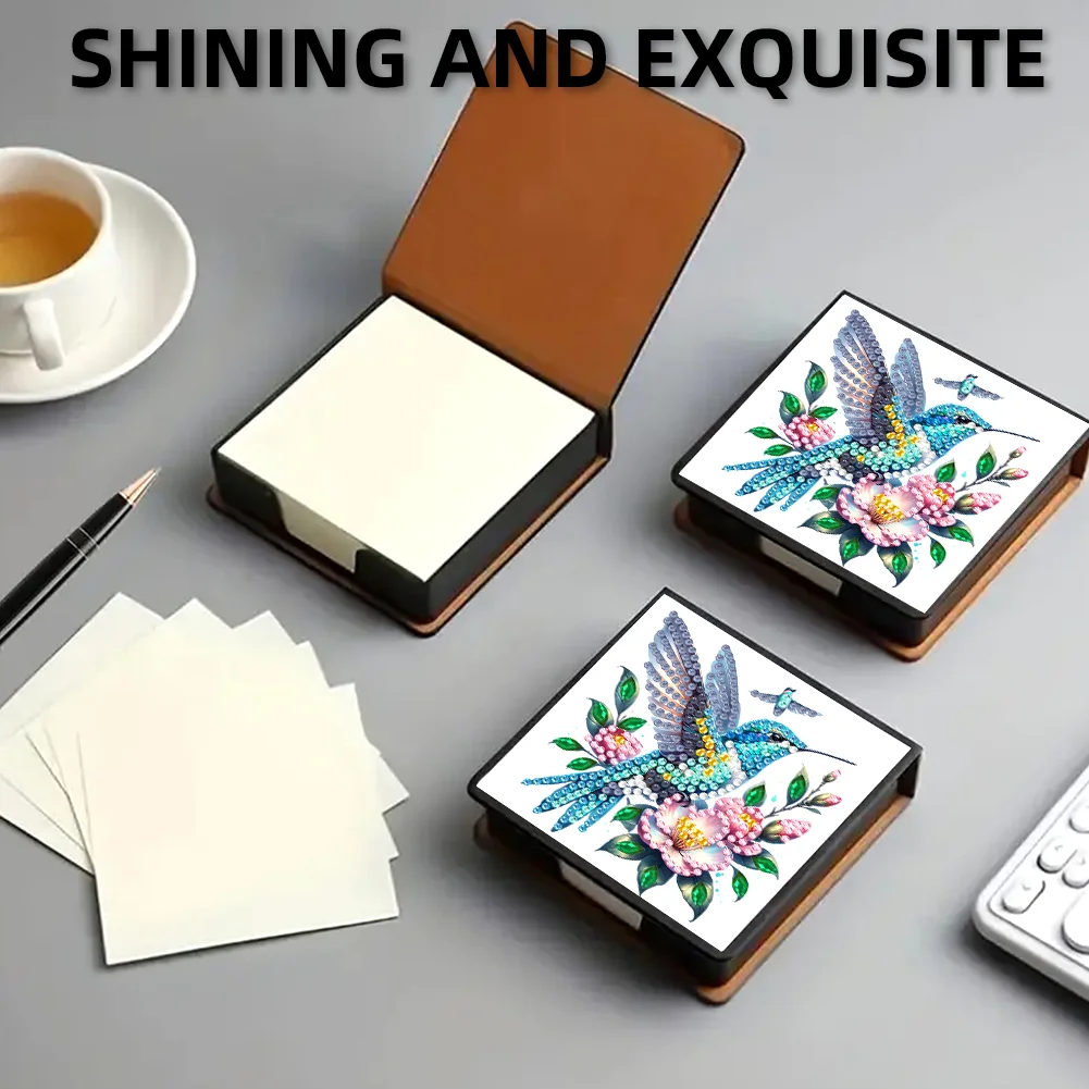 5D DIY PU Diamond Art Note Box with 160 Sheets Paper Memo Pad Holder (Bird)