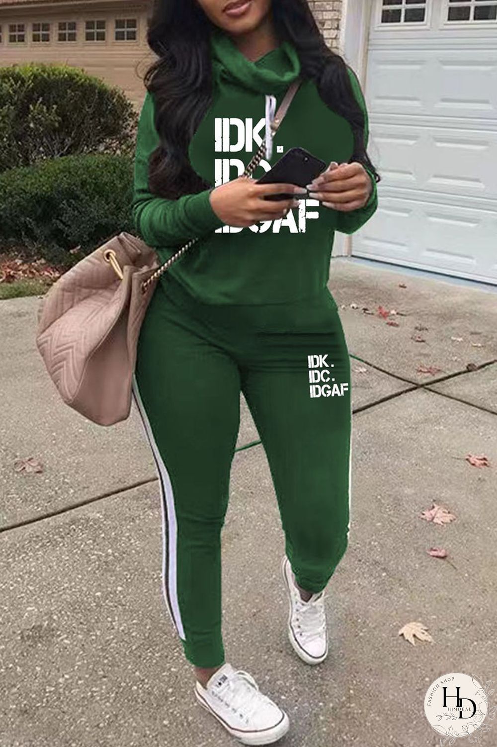 Black Casual Print Patchwork Turtleneck Plus Size Two Pieces