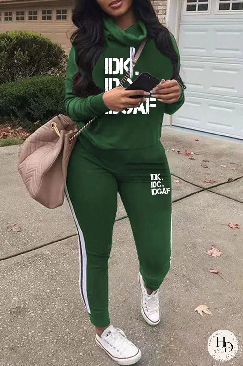 Black Casual Print Patchwork Turtleneck Plus Size Two Pieces