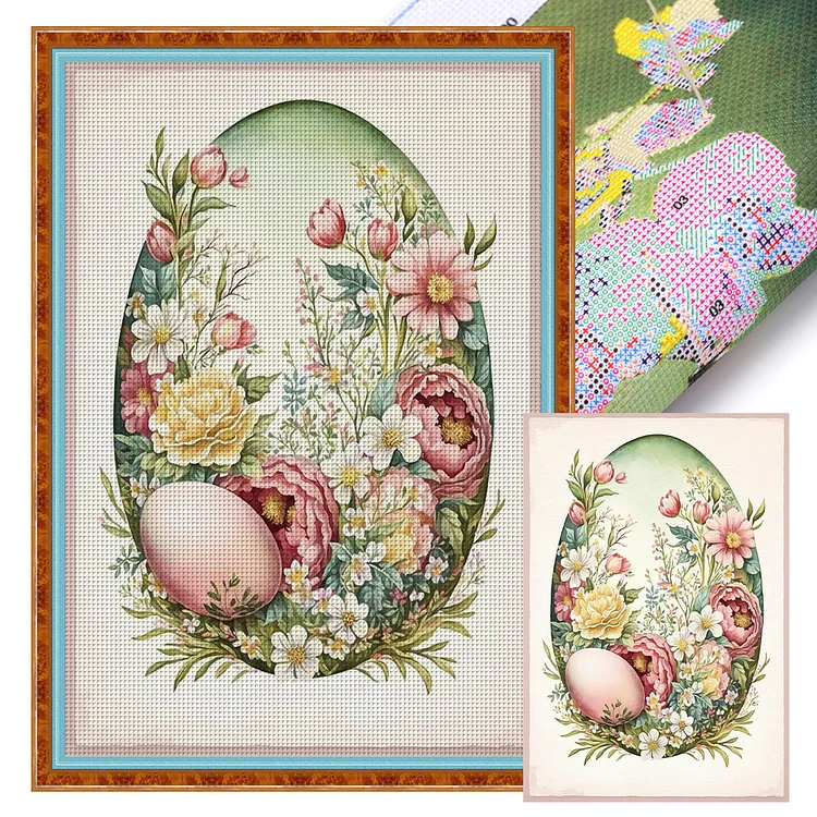 Retro Poster-Flowers And Easter Eggs 11CT Stamped Cross Stitch 40*60CM