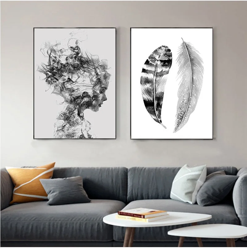 Scandinavian Posters Nordic Poster Black and White Pictures Feather Wall Painting Abstract Art Prints Living Room Wall Decor