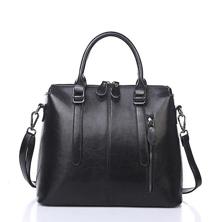 LUYO Brand Fashion Wax Oil Luxury Genuine Leather Briefcase Top-handle Shoulder Bags Female Ladies Handbags Women Blue Tote Bag