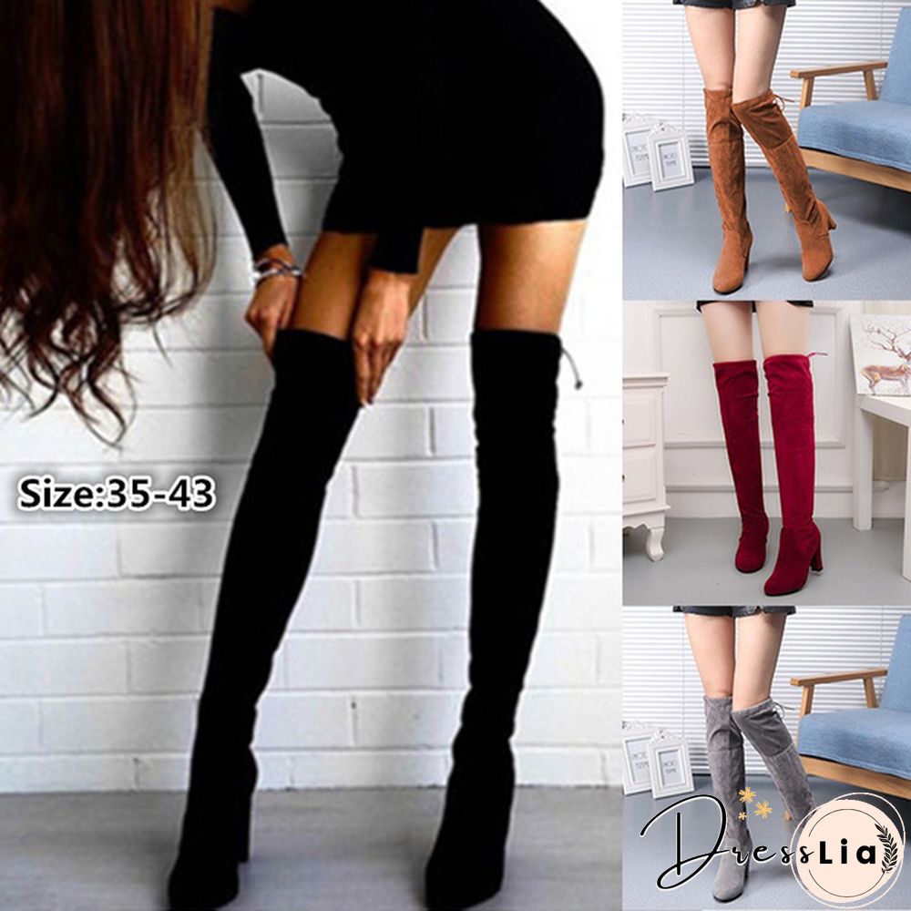 Autumn and Winter Women's Fashion Boots Over Knee High Boot Lace Up High Heel Long Thigh Boots Shoes