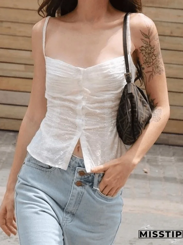 Buttoned Broderie Lace Cami Top