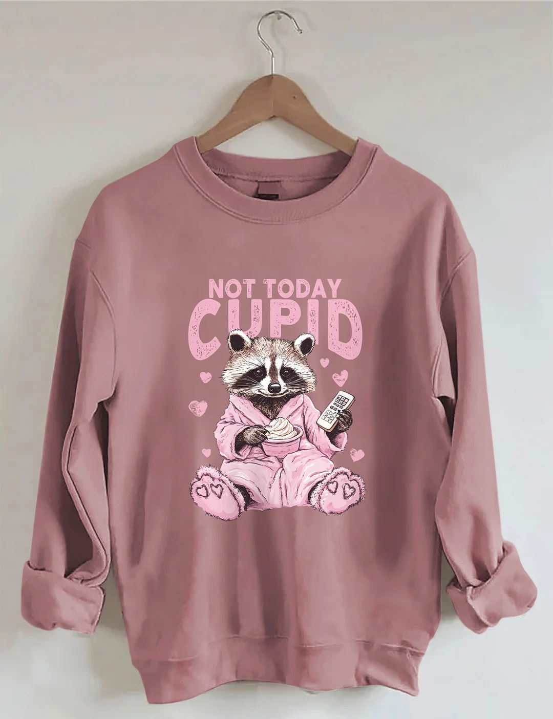Not Today Cupid Snarky Raccoon Valentine's Day Sweatshirt