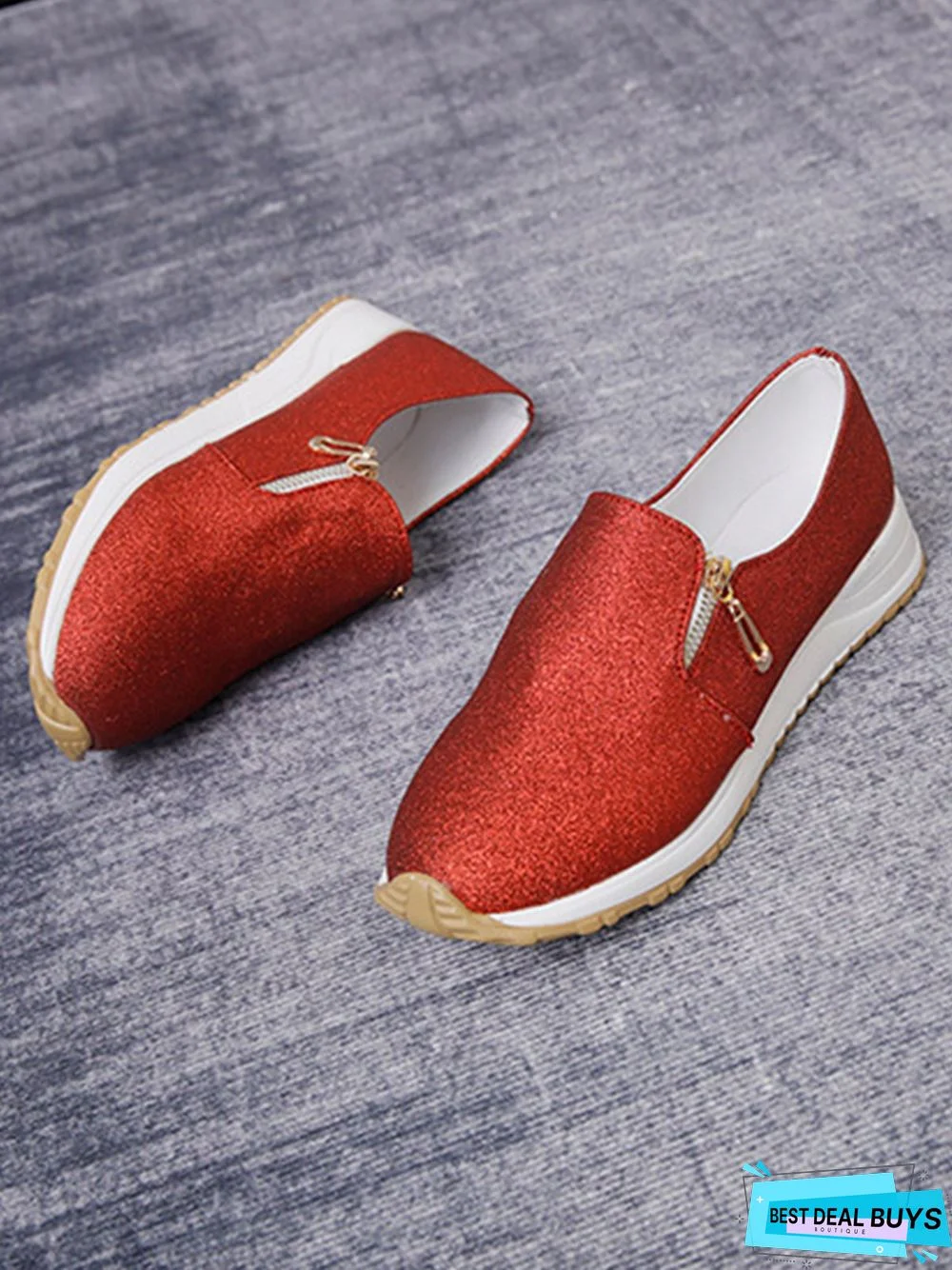 Lightweight Soft Sole Zip Glitter Casual Sneakers