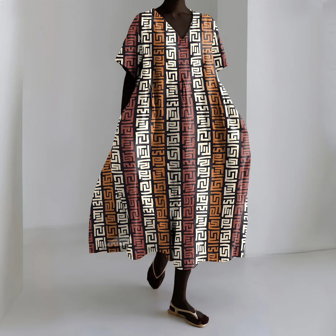 Vintage Tribal Geometric Art Print Linen Dress
