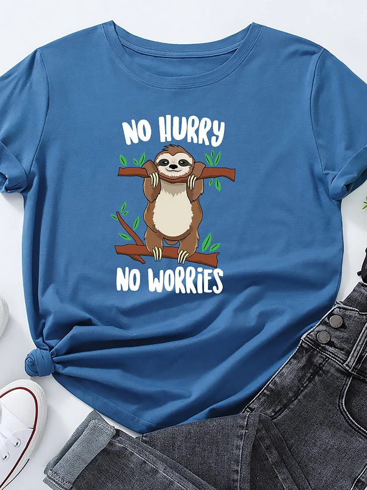 Bestdealfriday No Hurry No Worries Graphic Short Sleeve Crew Neck Tee