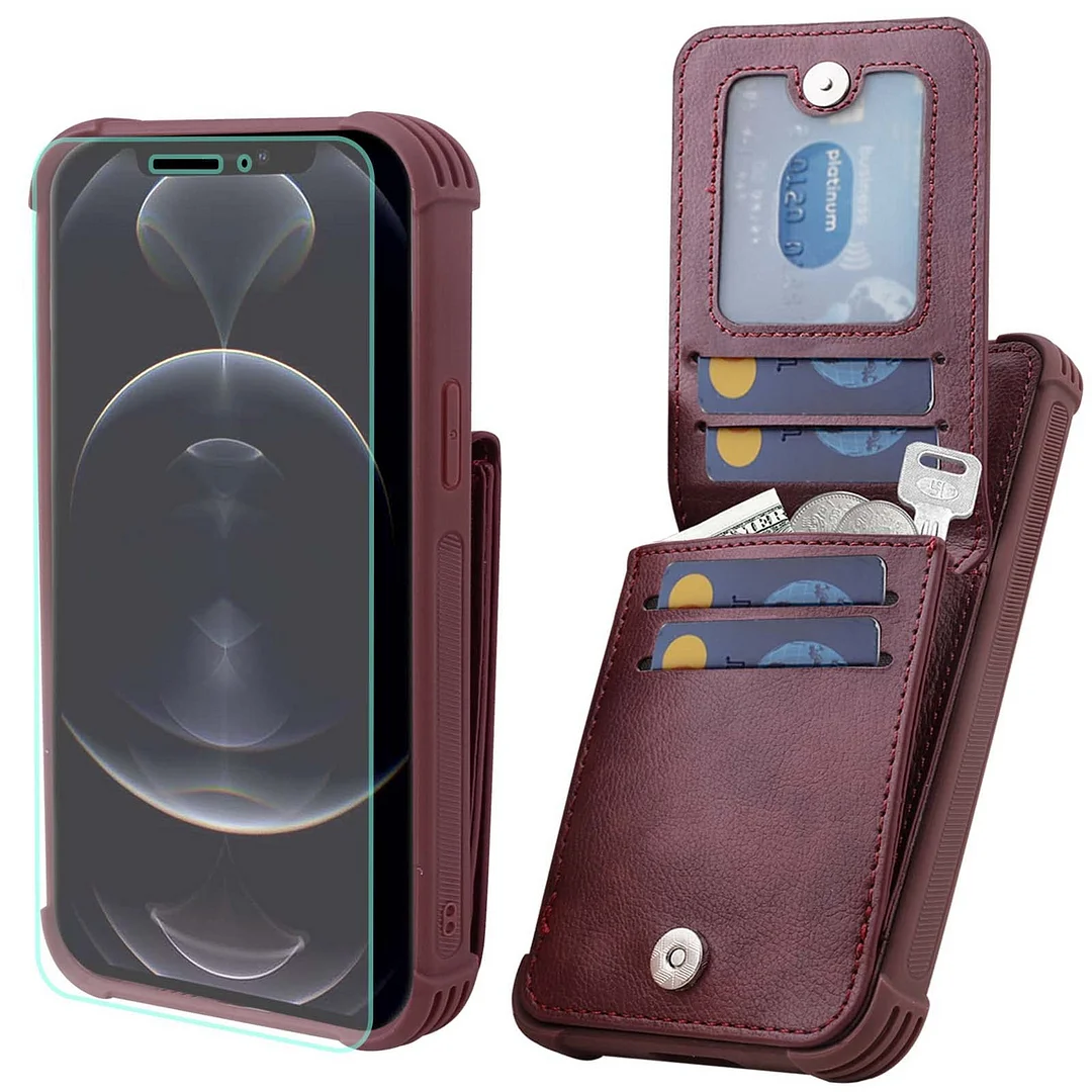 VANAVAGY Wallet Case for iPhone 13,Leather Magnetic Clasp Flip Folio Shockproof Phone Cover
