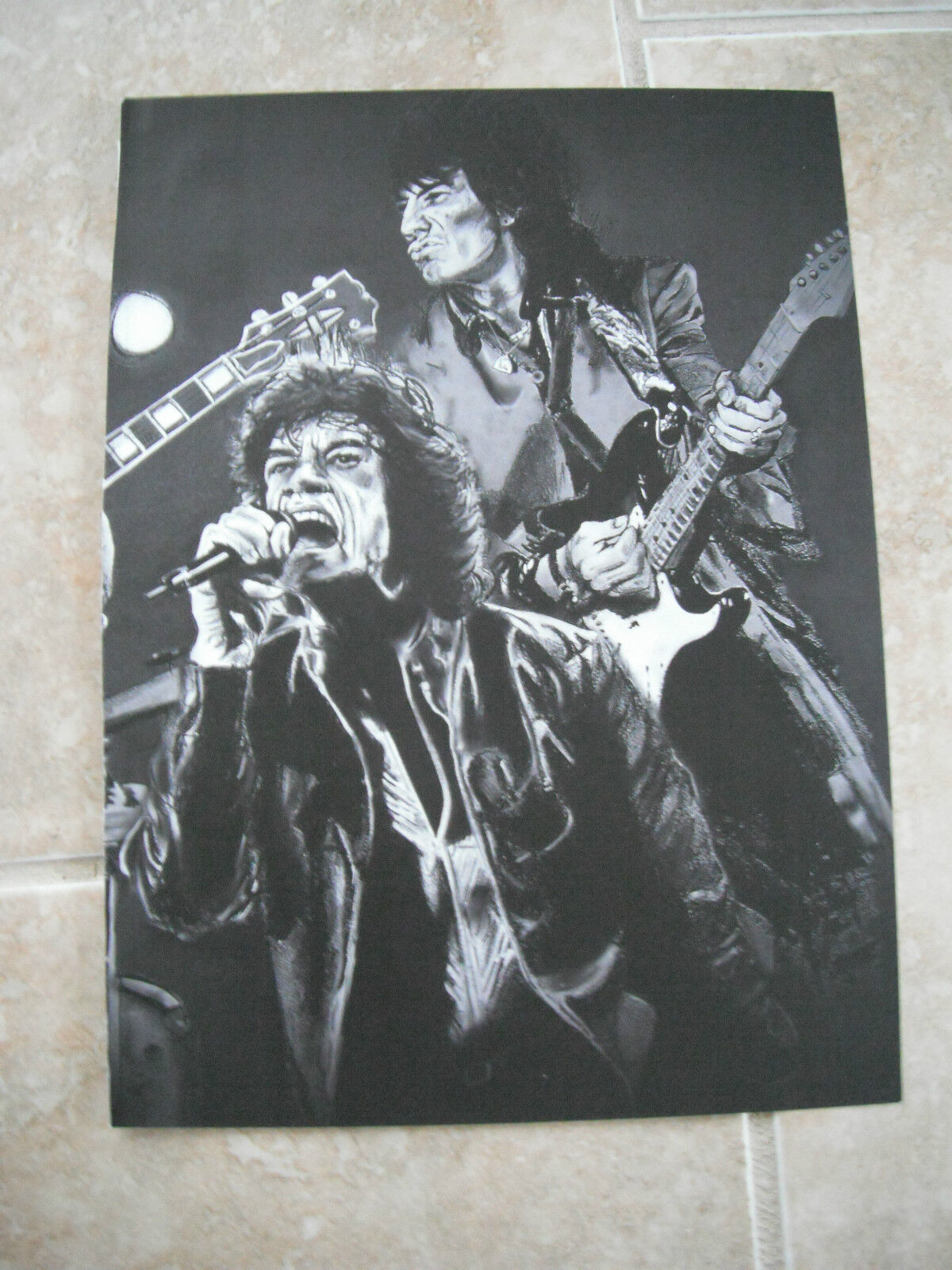 Rolling Stones Mick Ron Vtg Candid Coffee Table Book Photo Poster painting B&W Illustration