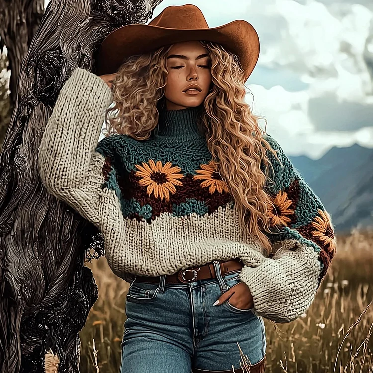 Women's Floral Oversized Casual Knit Sweater