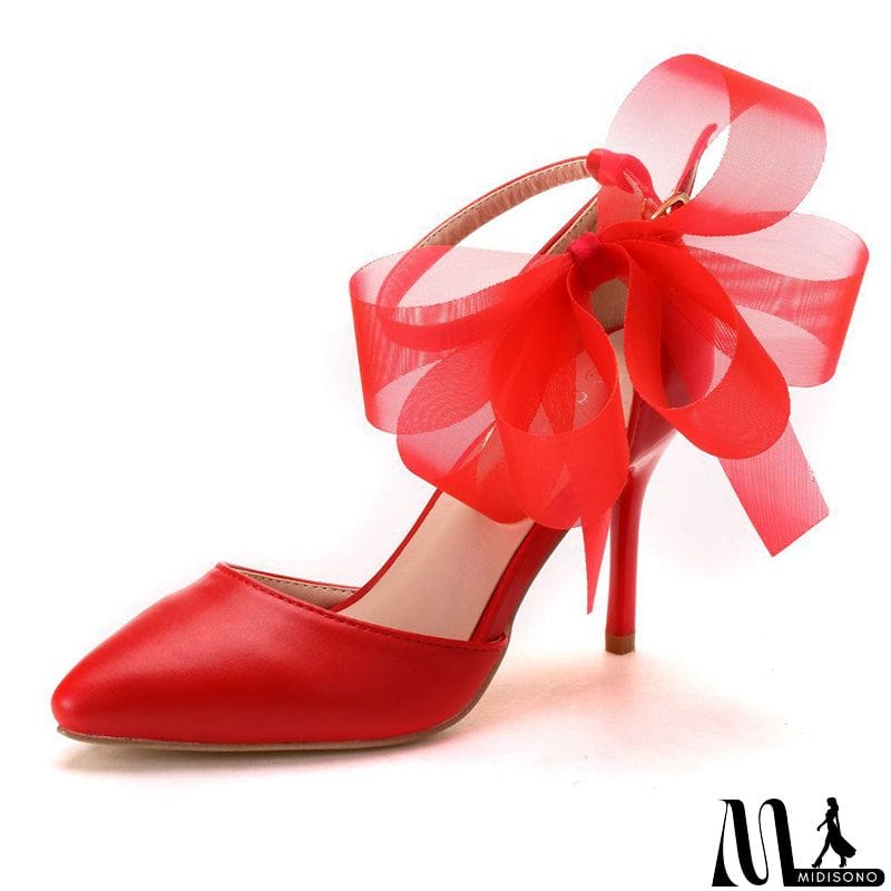 MidiSono - Sexy Fire Red&White Butterfly Floral Pointed Toe Party High Heel Pumps