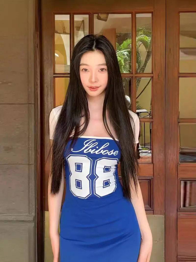 Uveng 2024 Summer New Fashion Sexy Tight Print Bag Dress + Mesh Short Sleeves And Shoulder Set