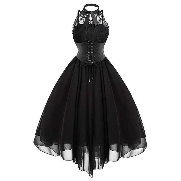 Black Vintage Sleeveless Lace Dress SP13793
