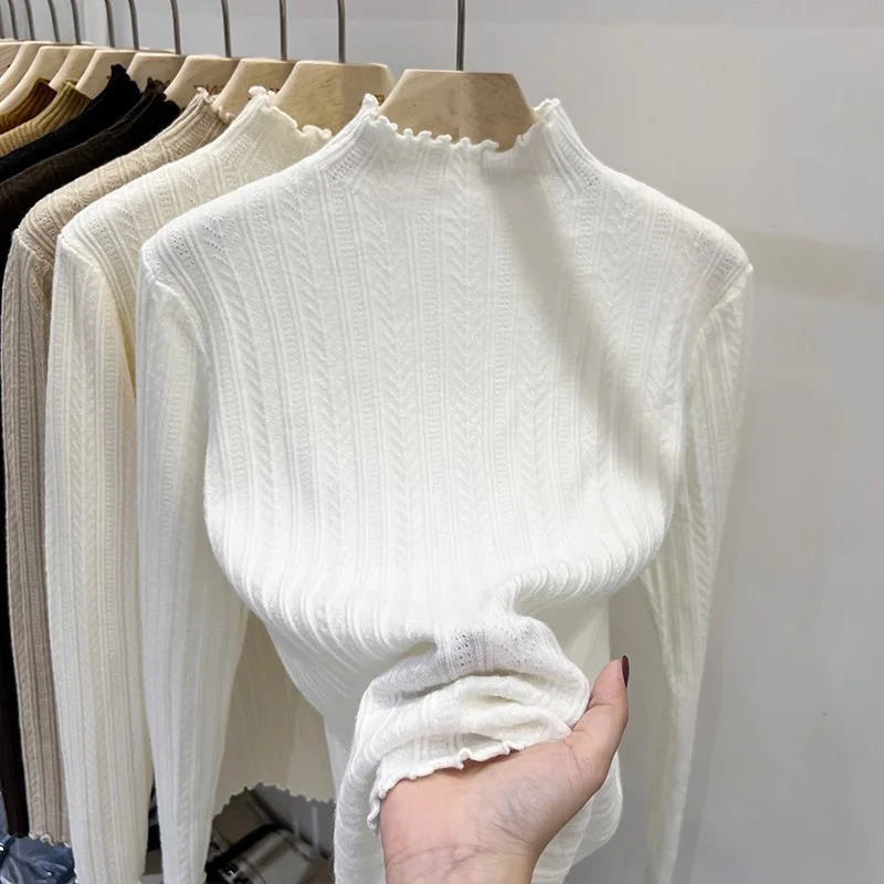 Athvotar Athvotar Ear Knit Shirt Half High Collar Bottoming Shirt Women With White Bottom Sweater 2025 Spring And Autumn New Top